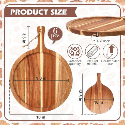 6 Pcs Acacia Wood Cutting Board with Handle, Small Wooden Charcuterie Boards, Decorative Bulk Serving Boards for Kitchen Cheese Bread (12 x 6 x 0.6 Inch)