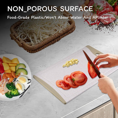 Cutting Board for Kitchen, Wheat Straw Fiber Cutting Board, Dish Washer Safe, w/Juice Grooves for Meat, Veggies, Easy Grip Handle, Non-slip Surface Eco-friendly Serveware Accessories （10‘x6.3’）