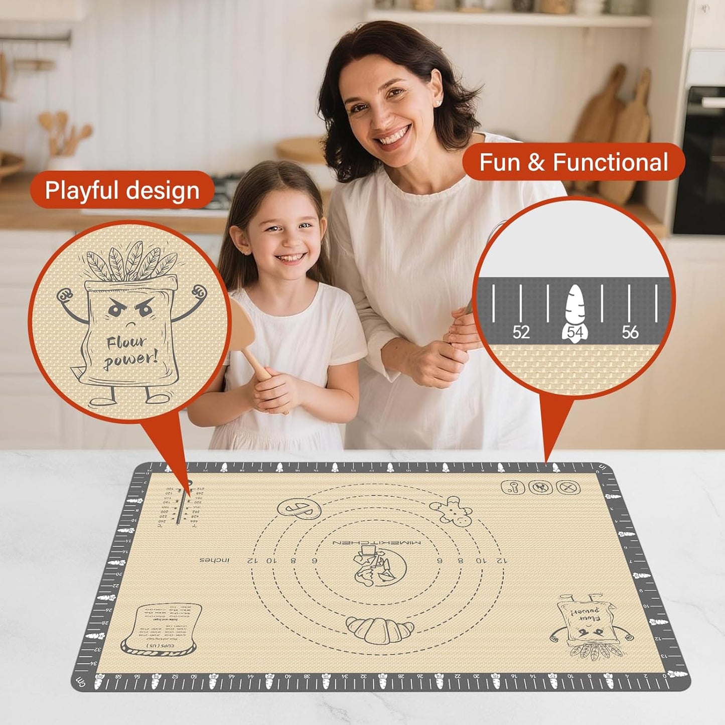 Extra Thick Silicone Baking Mat with Recipes - 26x16 inch Non Stick Pastry Mat with Measurements for Sourdough, Macarons, Bread, Pizza, Dough Rolling, Kneading, Heat Resistant to 480°F Gift for Baker