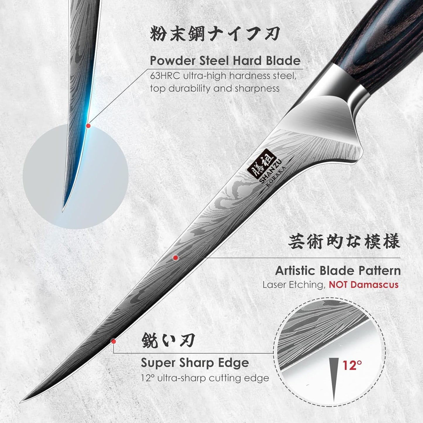 SHAN ZU Chef Knife in Powder Steel, Japanese Kitchen Knife 8 Inch, Ultra Sharp Chef's Knives, High Carbon Japanese Knives with Ergonomic Pakkawood Handle Professional Utility Knives for Meat Vegetable