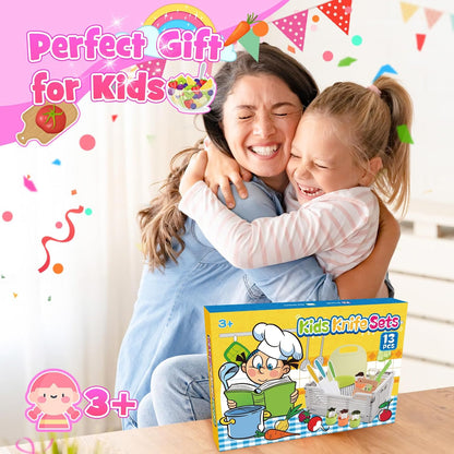 9 Pcs Kids Safe Knife Set for Real Cooking, Kids Kitchen Knife Set with Cutting Board,Crinkle Cutter,Sandwich Cutter, Montessori Kitchen Tools for Toddlers Kid 3-10 Years Old Girl Boy Birthday Gifts