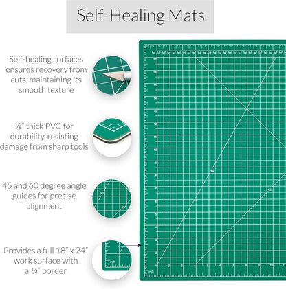 WA Portman 9x12 Inch Self Healing Cutting Mats for Crafts – Fabric Cutting Mat with Precision Craft Knife, 10#11 Hobby Knife Blades & Metal Ruler 12 Inch Cork Backed Ruler – All-in-One Craft Kit