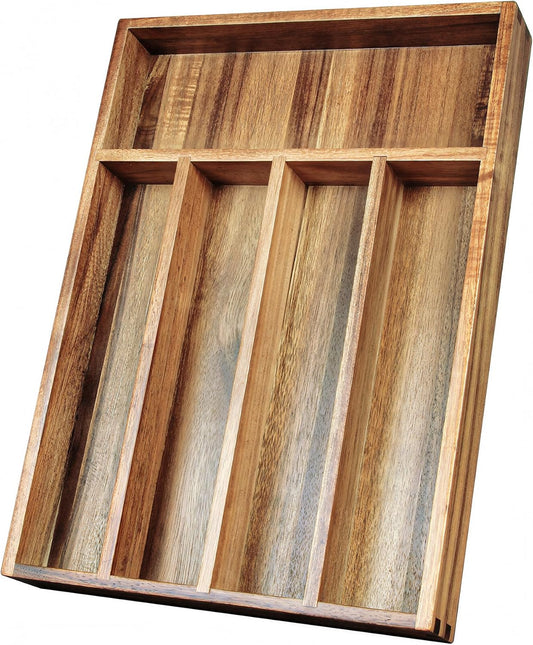 KITEISCAT Acacia Wood Silverware Organizer, Kitchen Utensil Drawer Organizer for Forks, Knives & Spoons, 6-Compartment Cutlery Tray, Flatware Holder