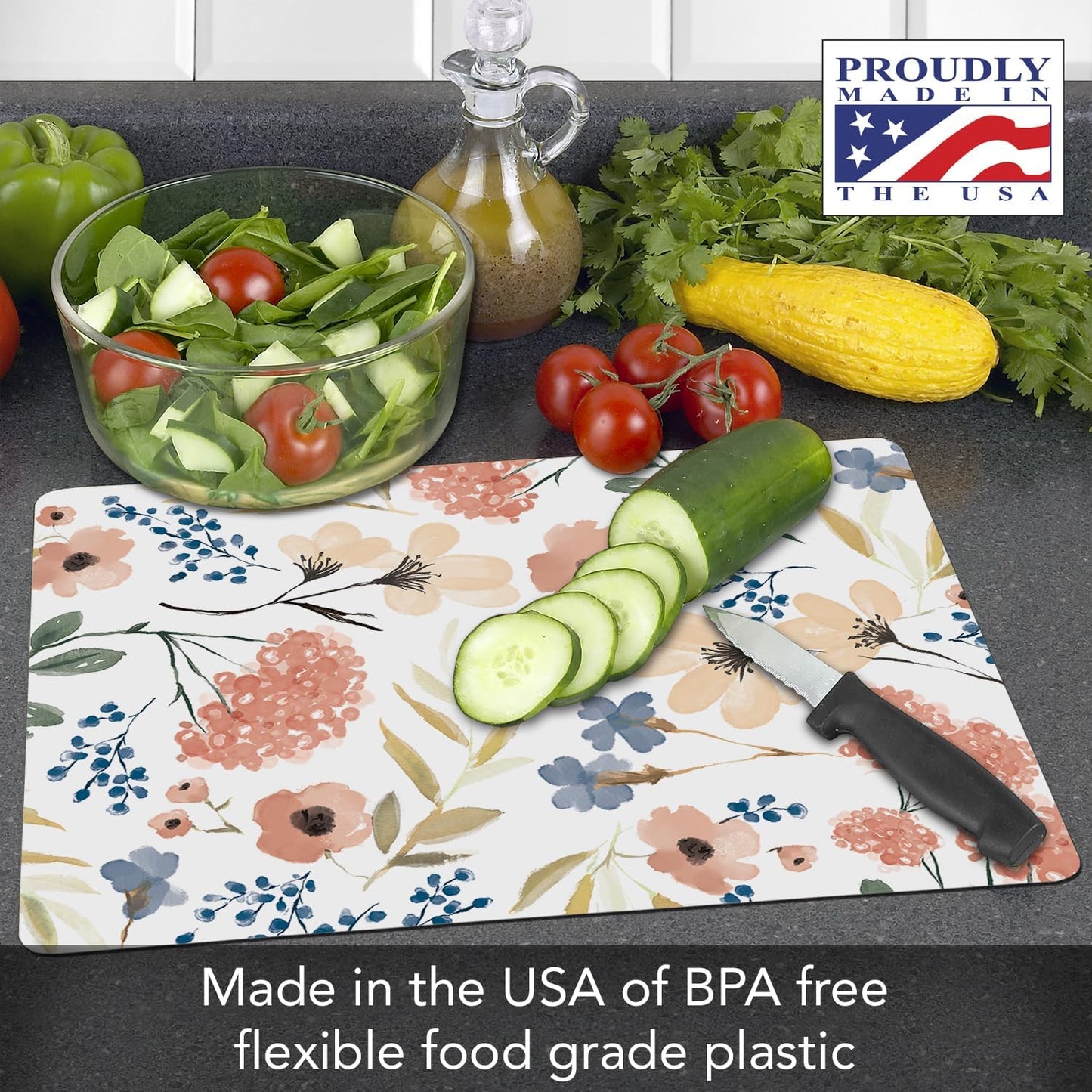 Cut N' Funnel Farmhouse Fall Designer Flexible Cutting Board Mat 15" x 11.5" Made in the USA Decorative Flexible Easy to Clean