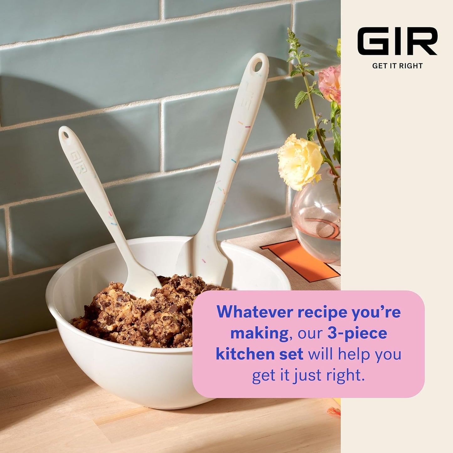 GIR: Get It Right 5 Piece Silicone Ultimate Kitchen Utensils Set - Ladle, Spatula, Flip, Spoon & Spoonula - Non-Toxic Cooking Utensils for Nonstick Cookware, Cooking and Baking - Red