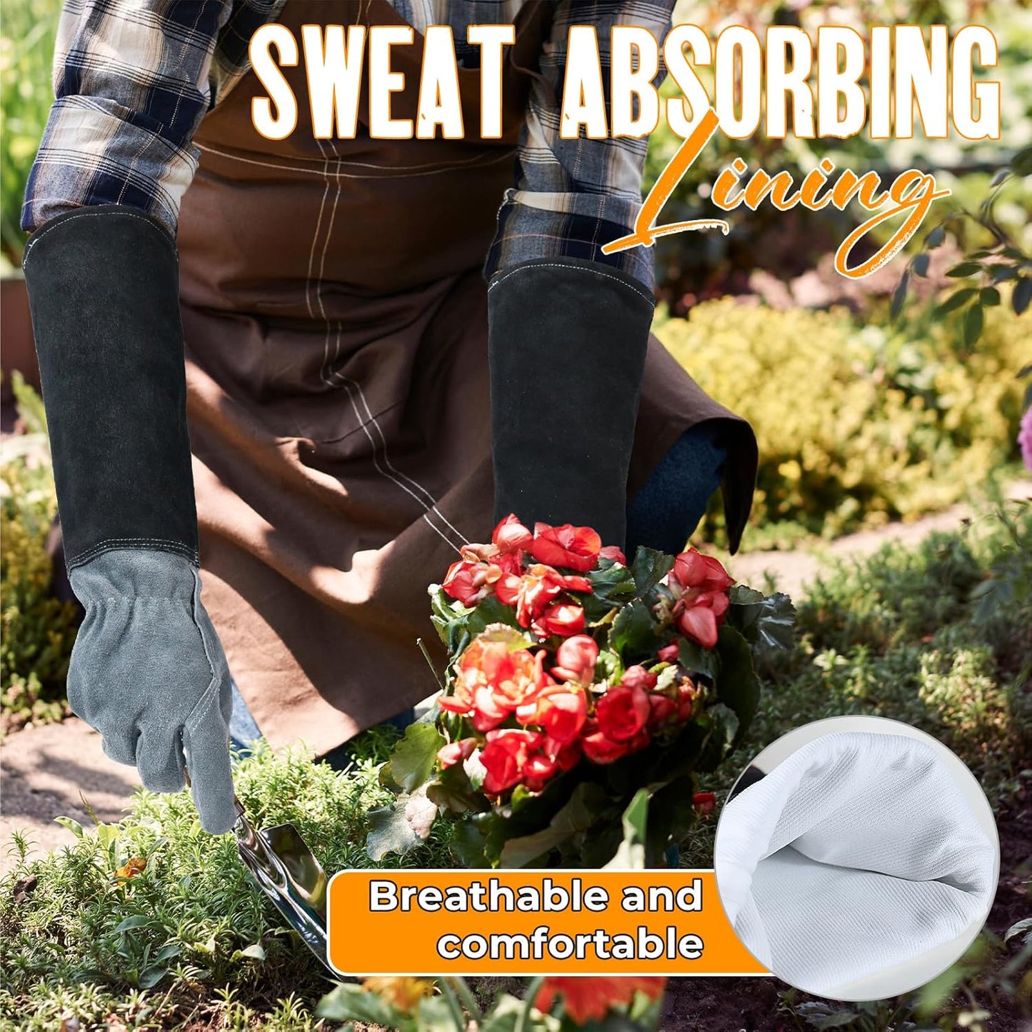 HANDLANDY Rose Pruning Gloves for Men & Women, Long Thorn Proof Gardening Gloves, Breathable Pigskin Leather Gauntlet, Best Garden Gifts & Tools for Gardener