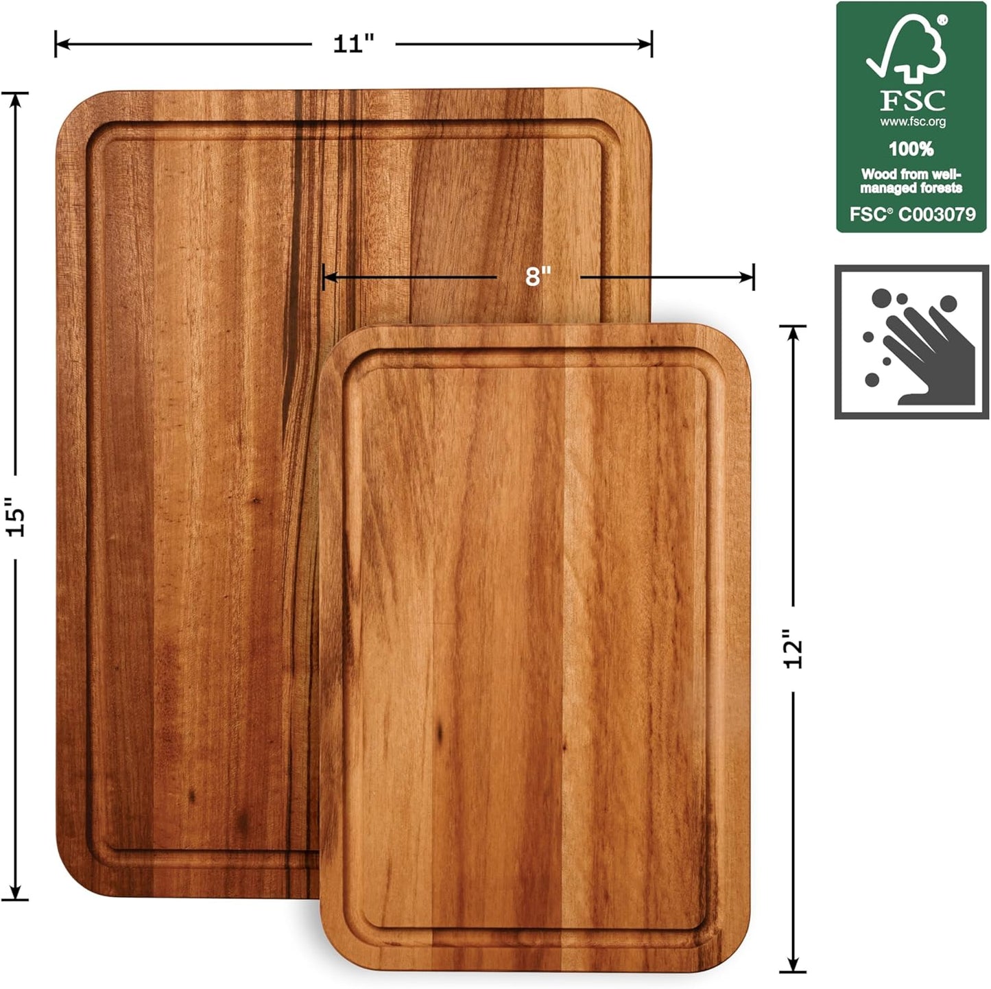 Tramontina FSC Certified Brazilian Tigerwood Cutting and Serving Board Set - 3 Pack (15 x 11-in, 12 x 8-in, 9 x 6-in), 81000/050DS