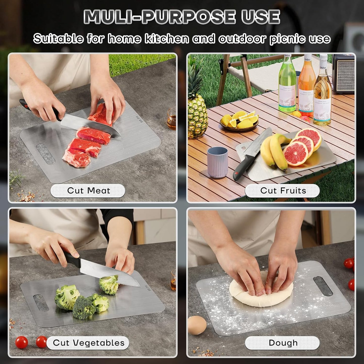 Katuchef Titanium Cutting Boards for Kitchen Double Sided Non Toxic Metal Cutting Board,Dishwasher Safe Cutting Boards(1PC-L-9x13.5In)