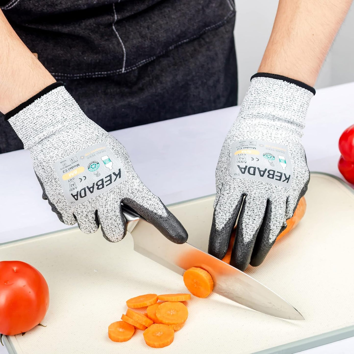 Kebada Cut Resistant Gloves, ANSI A2 Cutting Glove, PU Coated, Touchscreen, Multi-Purpose Model C2, 3 Pairs, Large