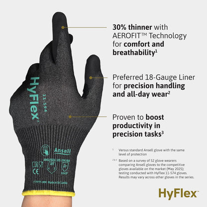 Ansell HyFlex Cut Resistant Touchscreen Work Gloves with Aerofit Precision Comfort Technology