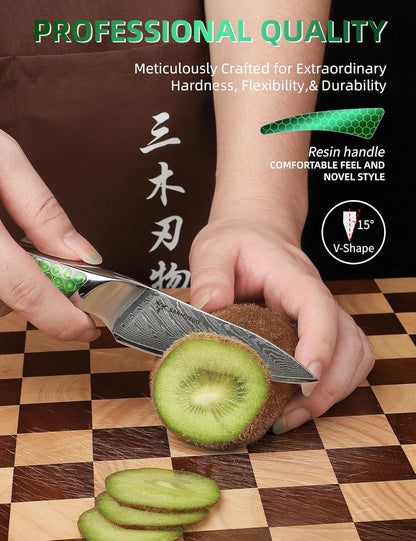 7 inch Nakiri Knife, Japanese VG-10 Damascus Steel Meat Cleaver, Ultra Sharp Vegetable Knife with Full-tang Handle in Green Resin, LA-S9 Series