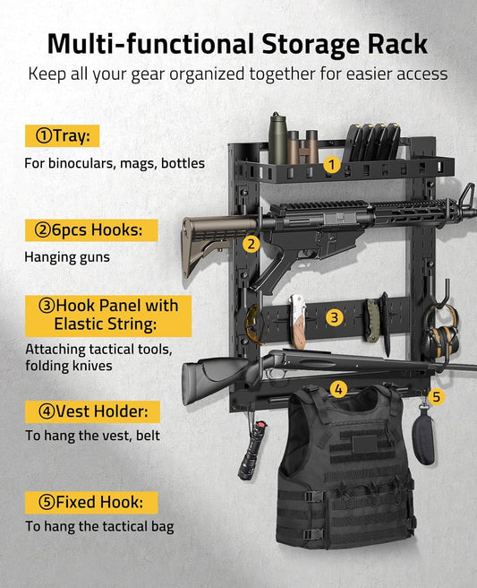 CVLIFE Gun Rack for Wall, Indoor Gun Rack Wall Mount with Shelf & Accessory Panel, Horizontal Heavy-Duty Gun Display Holder for Rifle/Shotgun, Gear Wall Mounted
