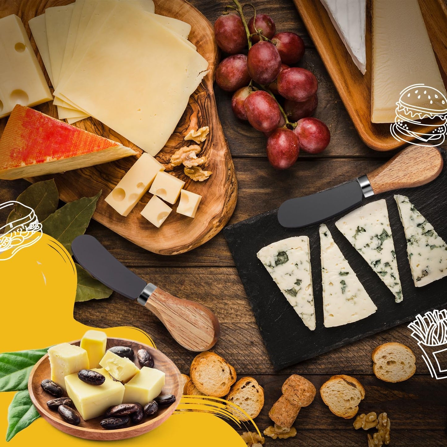 Butter Knife Spreader, Cheese Spreader Knives Set of 4, Stainless Steel Butter Knives with Acacia Wood Handle, Small Cheese Knives for Cold Butter, Soft Cheese Spreader, Jam, Charcuterie, Pastry