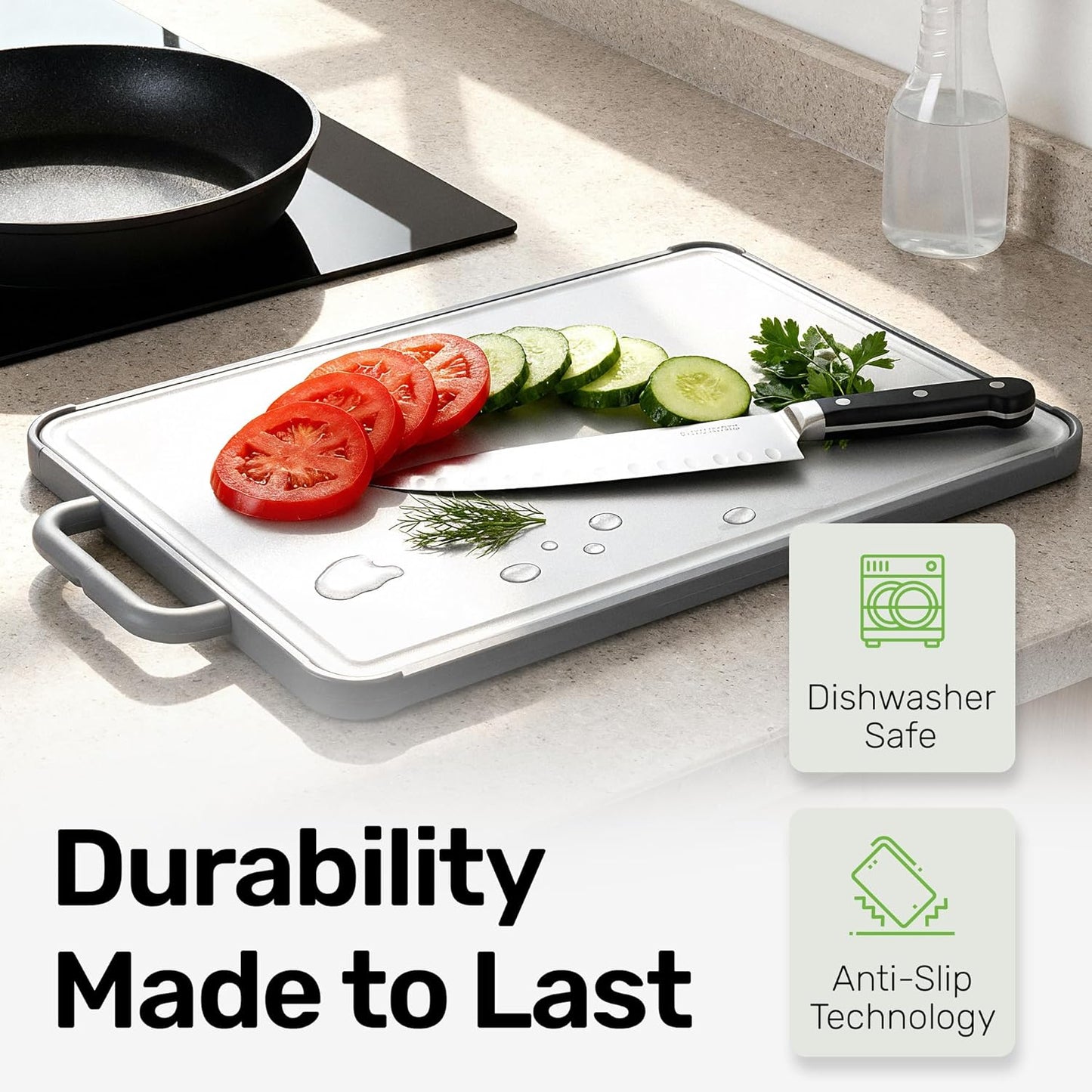 Chopzilla XL Titanium Cutting Board, Food Safe Double Sided PP and Titanium Cutting Boards for Kitchen with Etched-In Ruler for Meats, Vegetable Chopping, Dishwasher Safe - 15.75" x 10.5" (1 Pk)