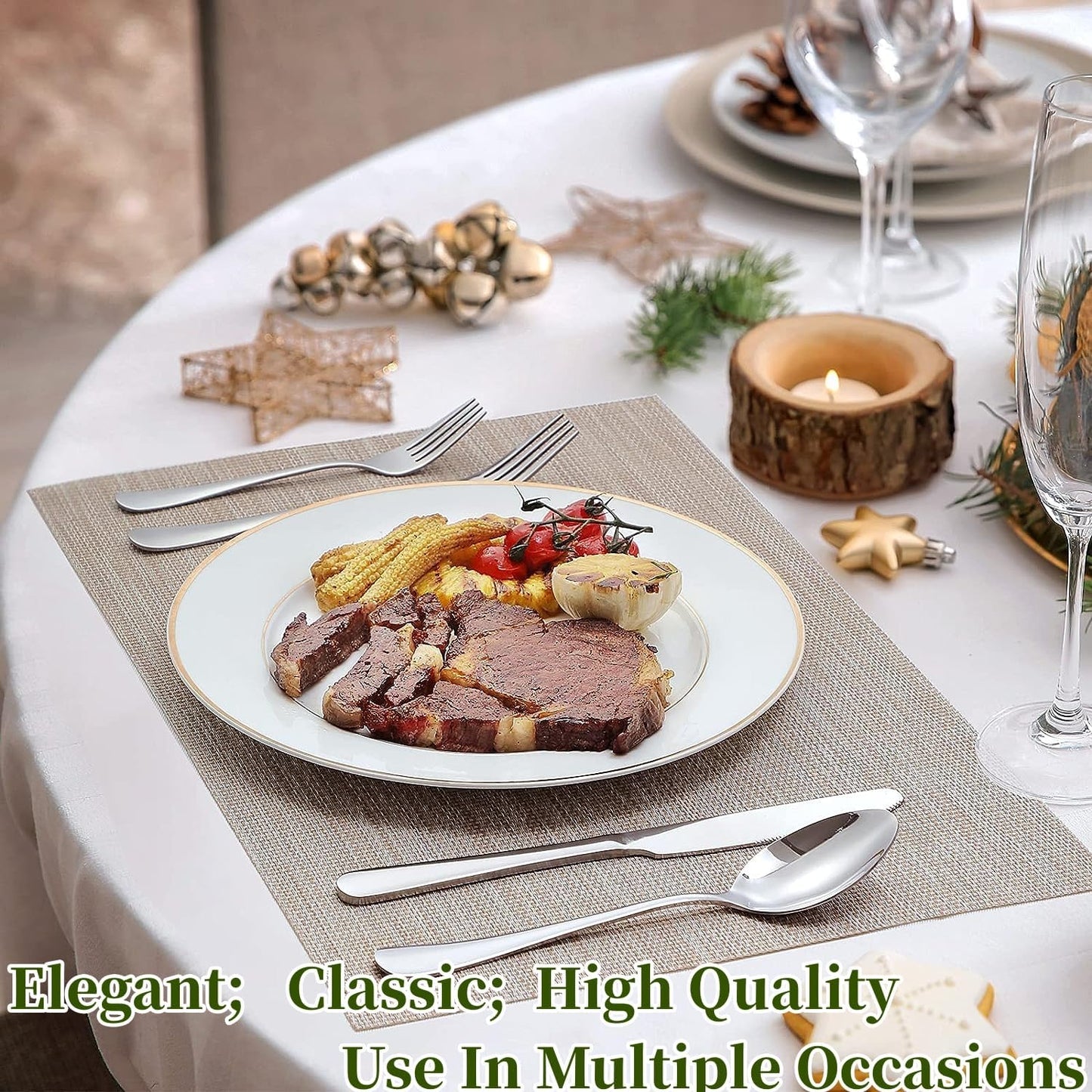 JUNLIN 49 Pieces Black Silverware Set with Steak Knives, Stainless Steel Silverware with Organizer Flatware Utensils Set for 8, Forks and Spoons Silverware Set Cutlery Set
