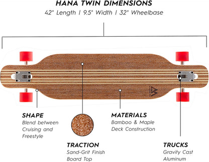 Magneto Longboards Bamboo Longboards for Cruising, Carving, Free-Style, Downhill and Dancing (Bamboo Drop & Fiberglass Through Longboard)