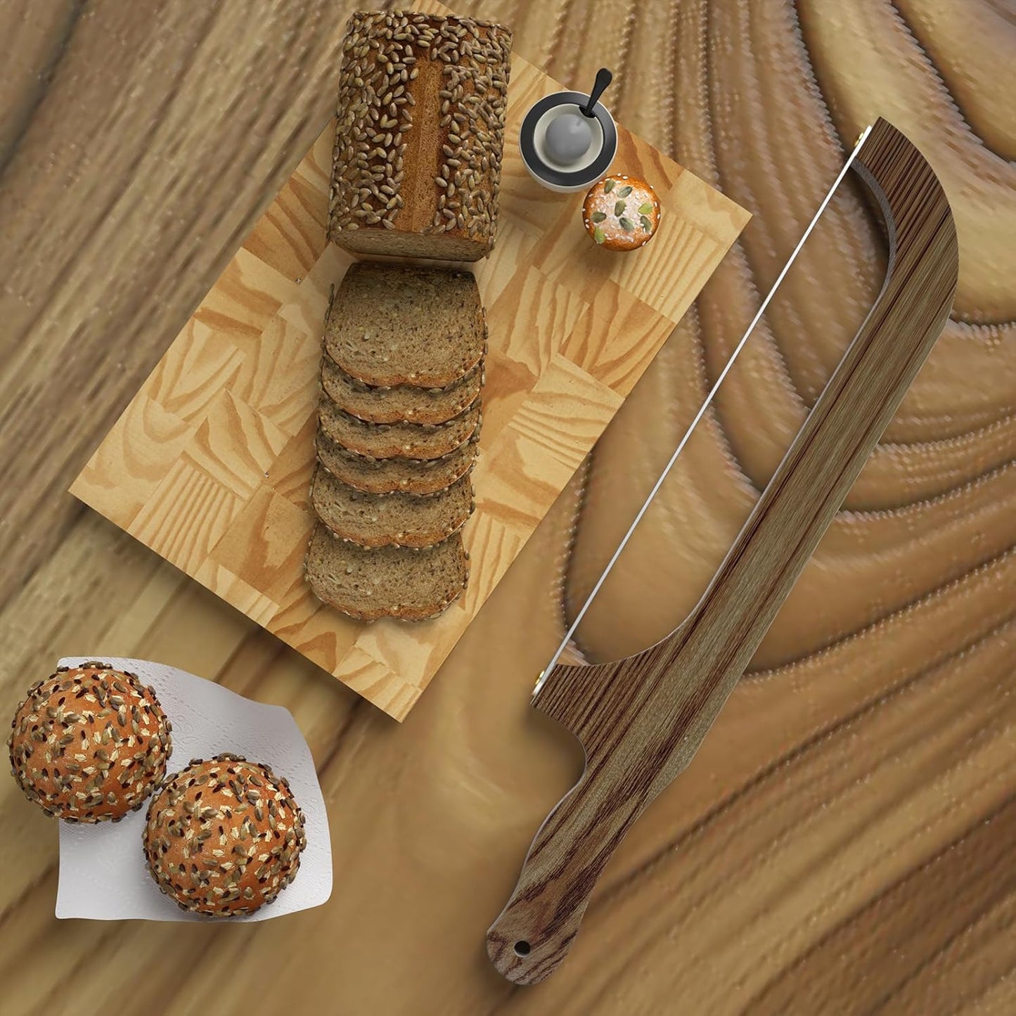Bread Knife - for Homemade Bread, 14.5" Wooden Sourdough Bread Slicer with Bow Design, Premium Stainless Steel Serrated Saw Bread Cutter for Bagels, Baguettes (stainless steels)