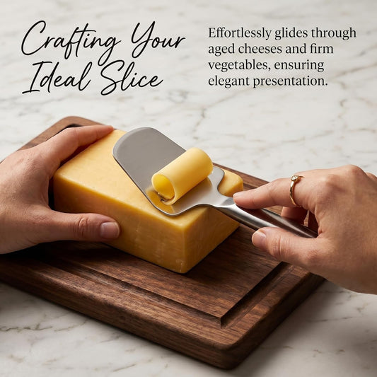 Cheese Slicer for Block Cheese, Stainless Steel Cheese Cutter with One-Piece Design & Serving Tip, Multi Functional Cheese Knife, Charcuterie Accessories, Dishwasher Safe