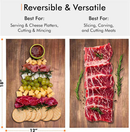 Spartali & Company Premium Reversible Black Walnut Cutting Board with Juice Groove – 18" x 12” Hardwood Butcher Block for Meat, Cheese & Veggies – No Microplastics, BPA-Free, Gift-Ready Box
