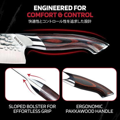 SHIKARI Santoku Knife 7 Inch – VG10 Super Sharp Vegetable Knife – Ergonomic Full Tang Chopping Knife with Pakkawood Handle – Japanese-Style Santoku Sharp Knives for Kitchen