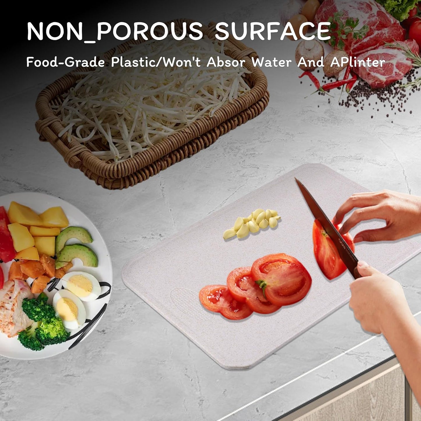 Cutting Board for Kitchen, Wheat Straw Fiber Cutting Board, Dish Washer Safe, w/Juice Grooves for Meat, Veggies, Easy Grip Handle, Non-slip Surface Eco-friendly Serveware Accessories （10‘x6.3’）