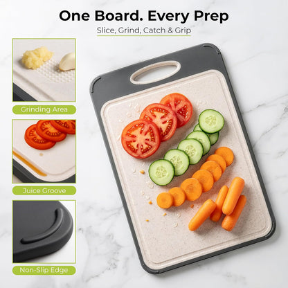 Freshware Titanium Cutting Board for Kitchen, Set of 2, Double Sided Cutting Boards, Pure Titanium/PP, Chopping Board with Juice Grooves, Dishwasher Safe, Medium 12.1" by 8.3" and Large 16.2" by 11"