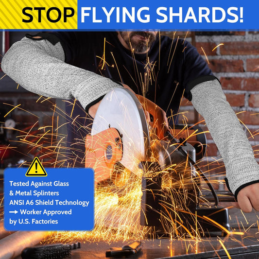 Cut Resistant Arm Sleeves ANSI Level A6, Kitchen Arm Thumb Hole Protectors for Thin Skin & Bruising, for men & women- Industrial Arm Guards for Welding, Glass Handling, Pet Grooming(yellow)