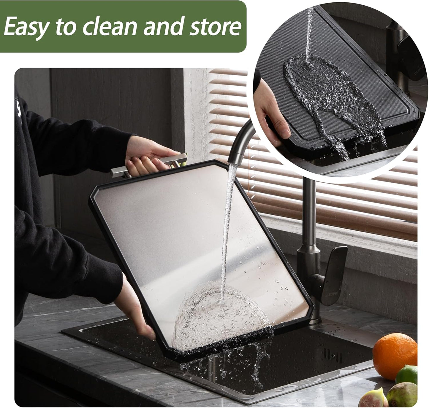 2 in 1 Stainless Steel Cutting Board with Handle Chopping Large Big Small Metal Carving Kitchen Meat Butcher Block no Titanium Wood Bamboo Glass Marble Stone Rubber Plastic Silicone Acrylic 15
