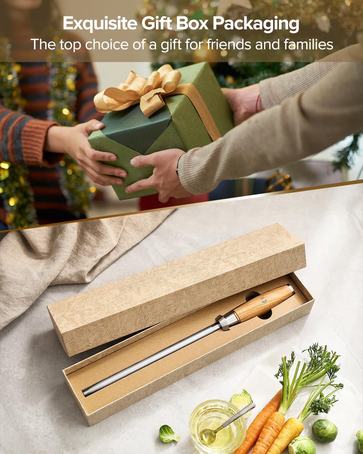 XINZUO In-Drawer Acacia Wood Storage Block with Steak Knife Set of 4,Knife Drawer Organizer,73-layer Damascus Steel Kitchen Knife Set with Olive Wood Handle