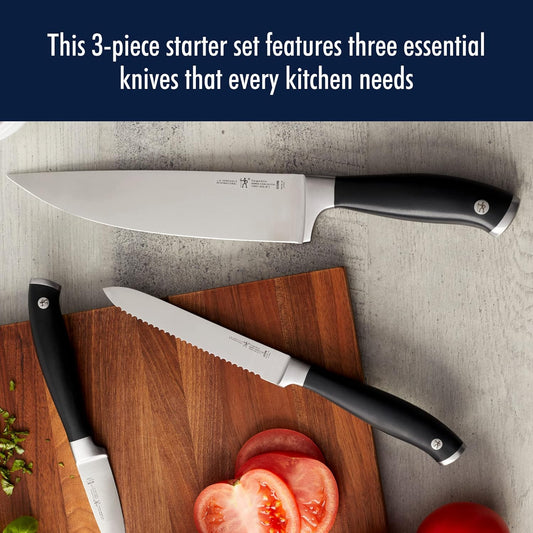 HENCKELS Silvercap Razor-Sharp 3-Piece Kitchen Knife Set, Chef Knife, Paring Knife, Utility Knife, German Engineered Informed by 100+ Years of Mastery