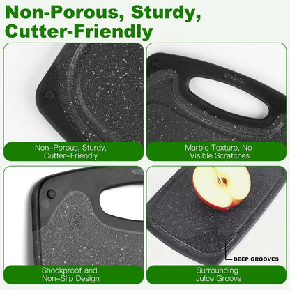 Cutting Boards Set,15.7"×9.4" & 12.5"×7.7" Plastic Chopping Board Set,Made From Natural Food Grade Material,BPA Free&Eco,Non Slip&Juice Groove,Dishwasher Safe,Double-Sided Usable,Dark Grey