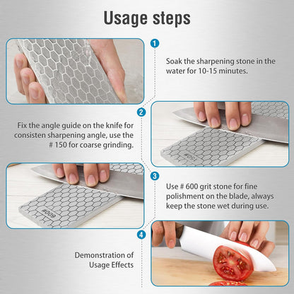 S SATC Diamond Sharpening Stone 2 Side Grit 400/1000 Diamond Plate Honing Stone 8-inch Hone Sharpener White
