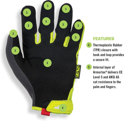 Mechanix Wear Size 10 The Original E5 Armortex And TrekDry Hi-Viz Cut Resistant Gloves, Fluorescent Yellow & Orange (SMG-C91-010), Large