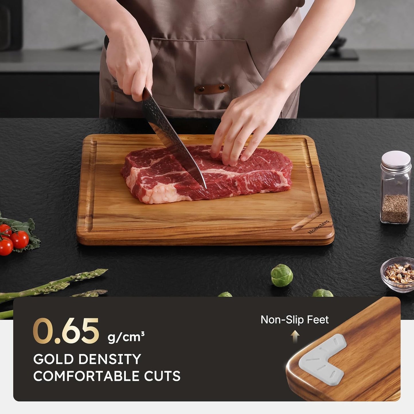 3 Pack Teak Wood Cutting Board Set for Kitchen Charcuterie Board Serving Heavy Duty Non Toxic Slip Hardwood Over Sink Solid Thick Haus Wooden Chopping Board Large Big Small Meat Best Essential Gift