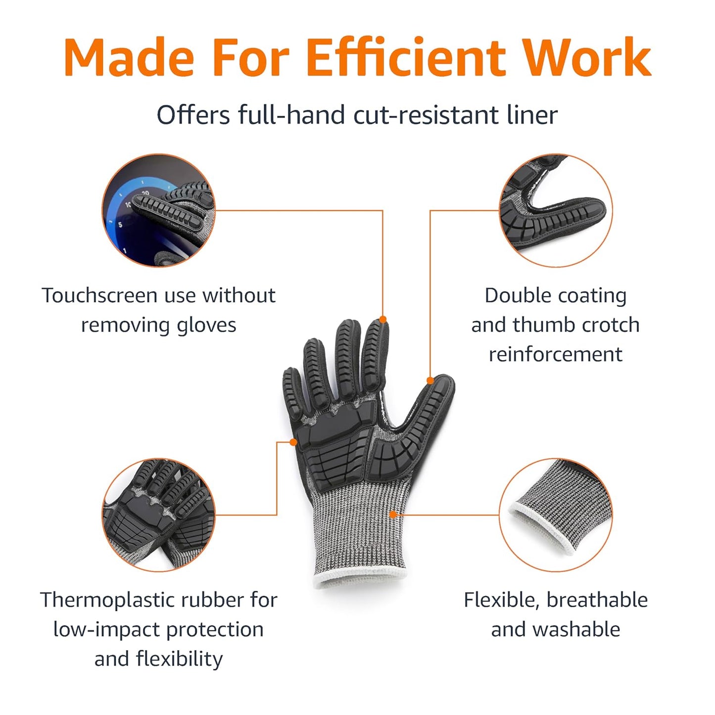 Amazon Basics Cut Level A2, Abrasion ANSI Level A4, Impact Protection Work Gloves, Touchscreen Compatible, 15G Sandy Nitrile Palm, Cut-Resistant, Pack of 100 Pairs, Black, Size XX-Small