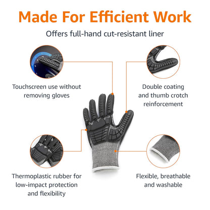 Amazon Basics Cut Level A2, Abrasion ANSI Level A4, Impact Protection Work Gloves, Touchscreen Compatible, 15G Sandy Nitrile Palm, Cut-Resistant, Pack of 100 Pairs, Black, Size XX-Small