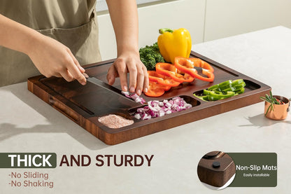 THETCHRY Walnut Wood Cutting Boards for Kitchen, End Grain Chopping Board Double Sided, Large Cutting Board with Handle, Charcuterie Butcher Block for Meal Prep & Serving with Gift Box, 17"×13"×1"