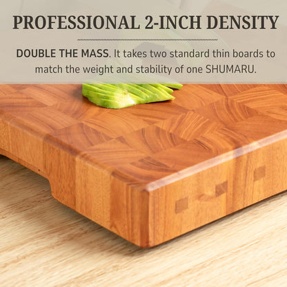 SHUMARU Mahogany End Grain Cutting Board, 17×13×1.6 in – Handmade Butcher Block, Knife-Friendly, Juice Groove, Non-Slip Feet
