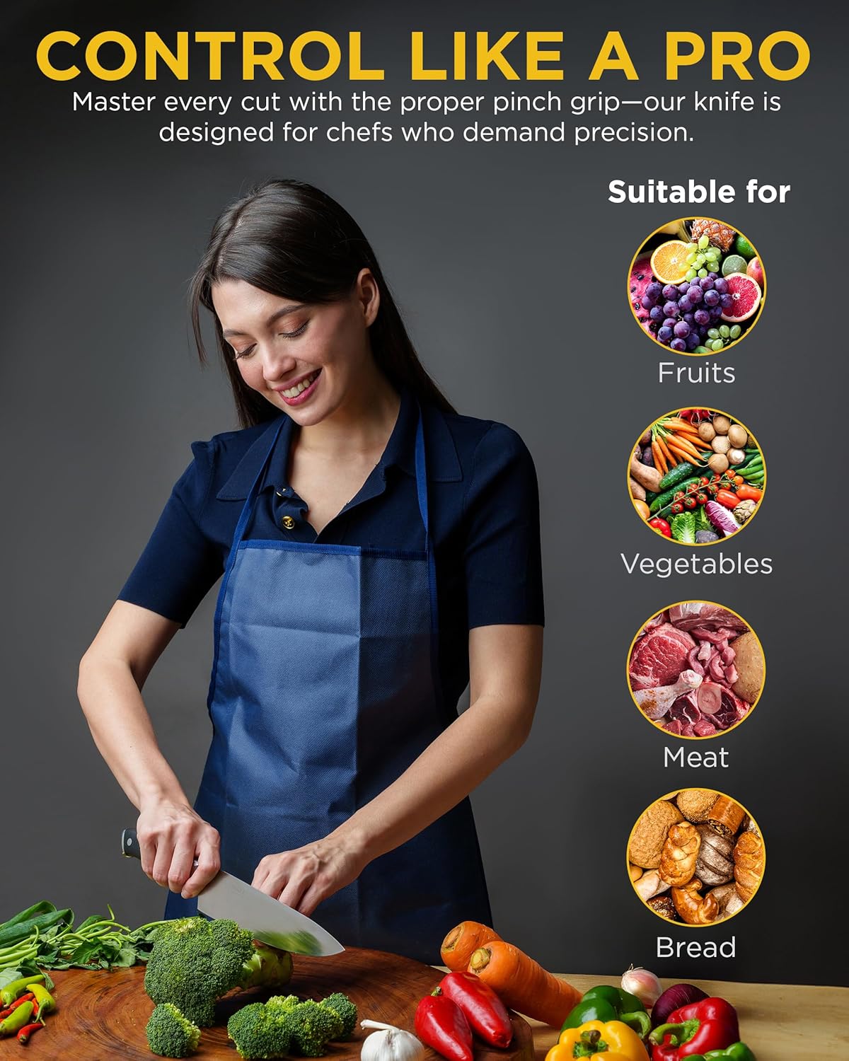 Guilfoyle Chef Knife 8 Inch – Stainless Steel Kitchen Knife with Ergonomic Handle & Full Tang – Cooking Gifts for Home Chefs – Gift Box Included