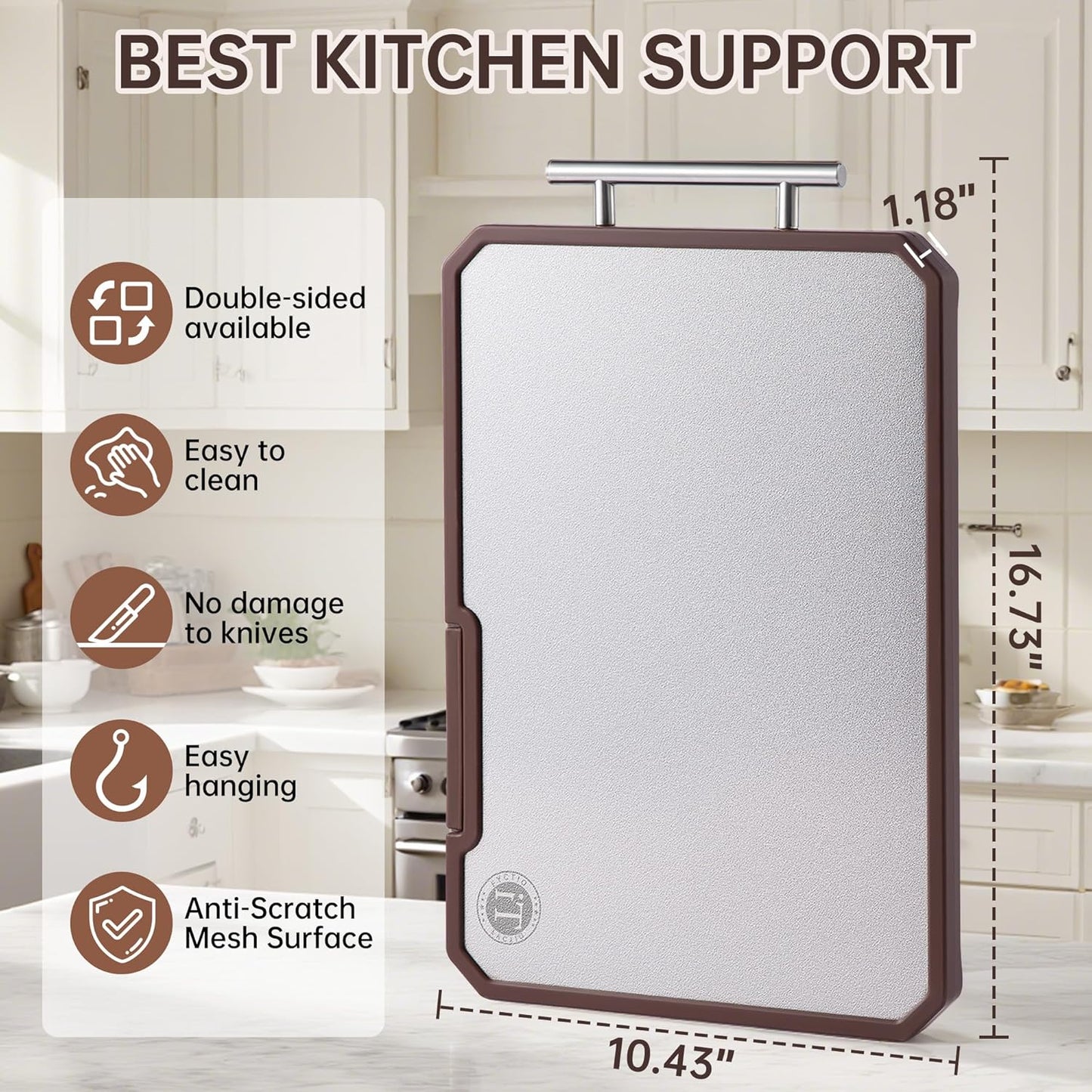 Titanium Cutting Board with Knife Sharpener, Pure Titanium & Acacia Wood Cutting Boards for Kitchen, Double Sided Checkerboard Chopping Board with Handle & Stand, 16.7”×10.4”x×1.2”