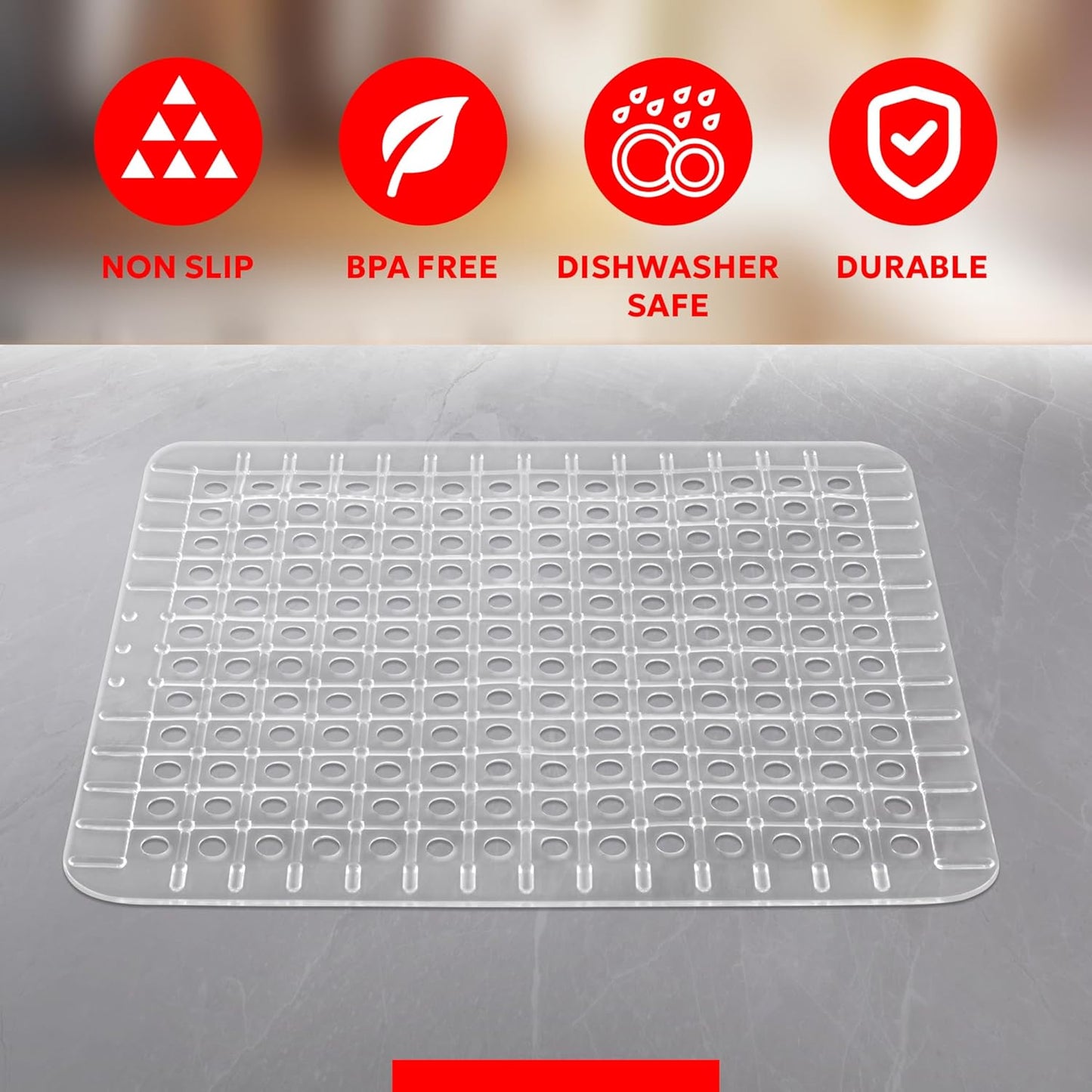 Better Houseware Clear Sink Mat - 12” x 16” - Heavy Duty PVC, Non-Slip, Dishwasher Safe, BPA-Free Sink Protector, Durable, Cut to Fit, Sink Mat for Kitchen Sink & Dishware Protection