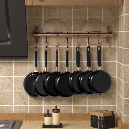 Dseap Kitchen Utensil Holder Hanger, Pot and Pan Rack Wall Mounted, Kitchen Rail with 8 Hooks for Hanging Cooking Utensils, Mugs, Spoons, Wall Mounted, Silver