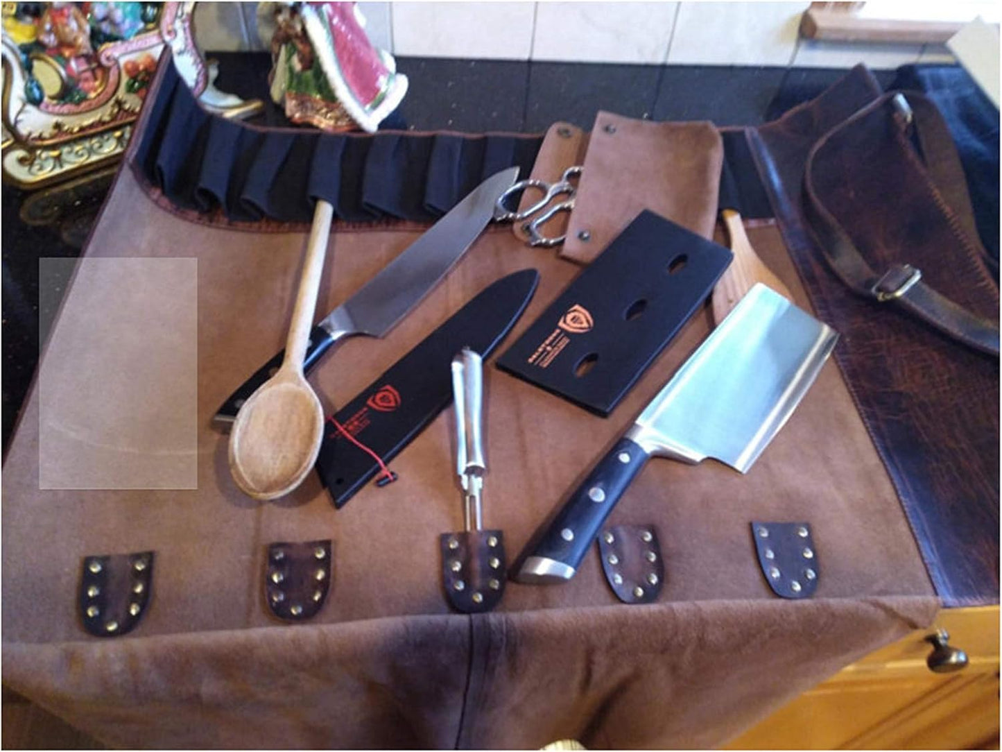 CREATIVE LEATHER ART Leather Knife Roll | Chef Knife Case | Tan Vintage Leather Knife Roll Bag