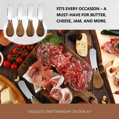 Butter Knife Spreader, Cheese Spreader Knives Set of 4, Stainless Steel Butter Knives with Acacia Wood Handle, Small Cheese Knives for Cold Butter, Soft Cheese Spreader, Jam, Charcuterie, Pastry