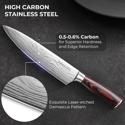 DiiHAUZZ Steak Knives Set of 6, Serrated Steak Knife Set 4.5 Inch, Ultra Sharp Forged High Carbon Stainless Steel Dinner Knife with Ergonomic Pakkawood Handle, Damascus Pattern and Gift Box
