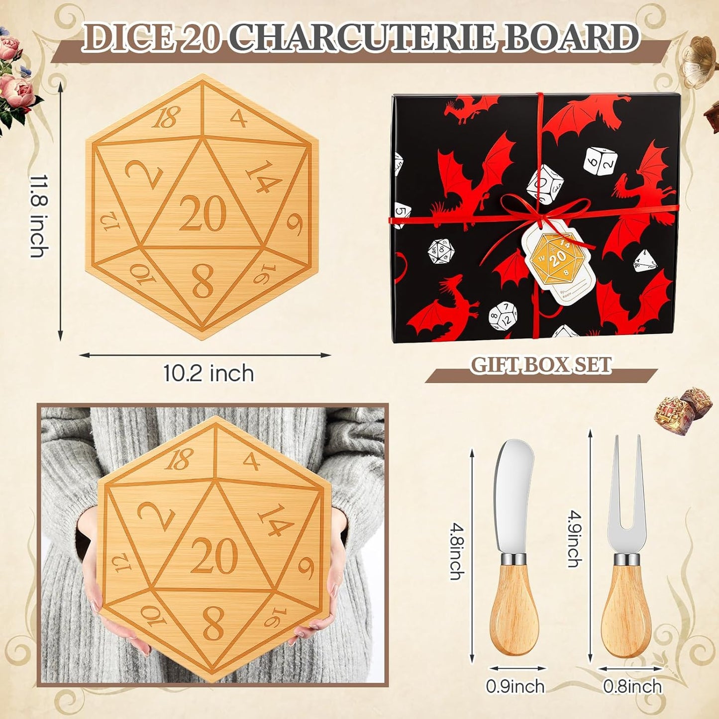 Ziliny Dog Paw Charcuterie Board Gift Set with Knives, Paw Print Cutting Cheese Board Dog Lovers Gifts for Women Acacia Wooden Puppy Platter for Christmas Housewarming Pet Lover Kitchen