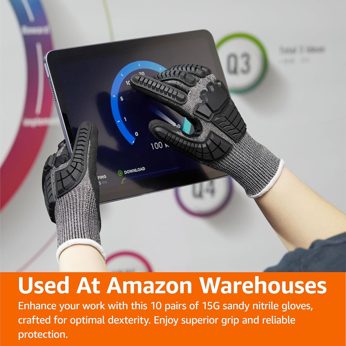 Amazon Basics Cut Level A2, Abrasion ANSI Level A4, Impact Protection Work Gloves, Touchscreen Compatible, 15G Sandy Nitrile Palm, Cut-Resistant, Pack of 100 Pairs, Black, Size XX-Small
