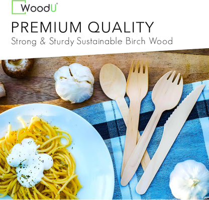 WoodU Disposable Wooden knives 100% All-Natural, Eco-Friendly, Biodegradable, and compostable knives - Pack of 100-6.5" Butter Cheese Knife Wooden Utensil