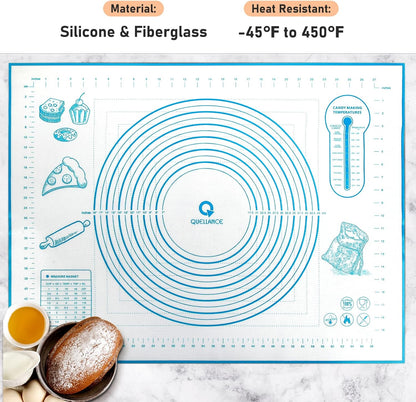 Silicone Pastry Baking Mat Dough - 16x24Inch Large Non Stick Slip Cookie Bread Rolling Mats Sheet, Kitchen Counter Kneading Cooking Board Pad Matt with Measurement for Pie Pizza Cookies Fondant Making