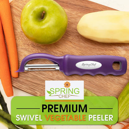 Spring Chef Premium Swivel Vegetable Peeler, Soft Grip Handle and Ultra Sharp Stainless Steel Blades - Perfect Kitchen Peeler For Veggie, Fruit, Potato, Carrot, Apple - Black